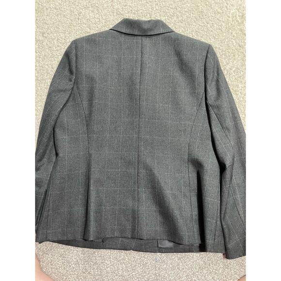 Kasper Womens 12P Petite Single Breasted Blazer Window Pane Plaid Gray 3 Button - Picture 2 of 9